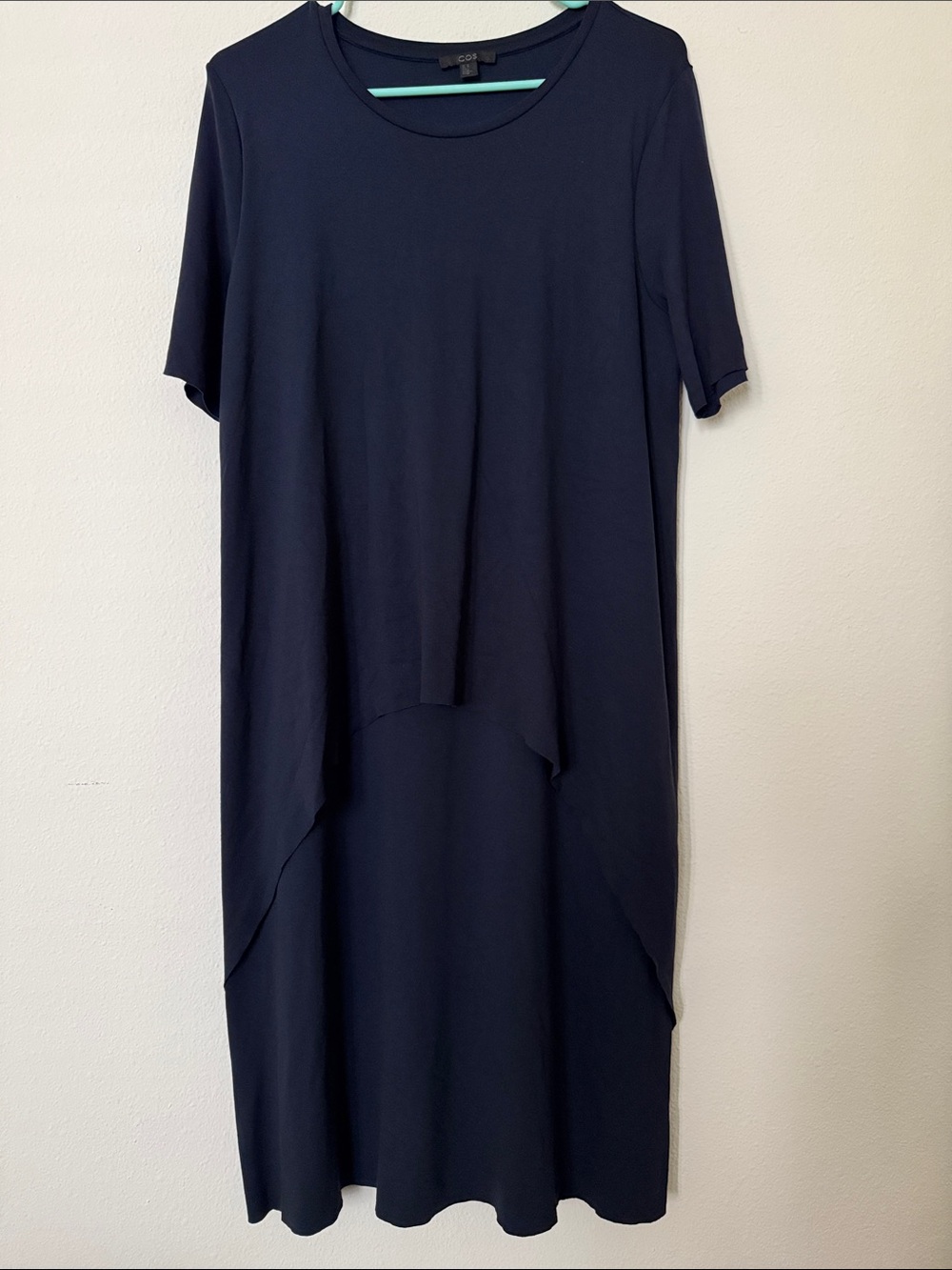Women's COS Navy Short Sleeve High-Low Midi Dress